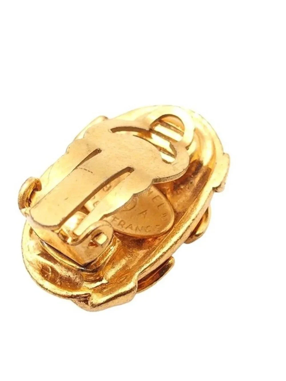 Chanel Earrings Gold Metal CC Logo Vintage Costume